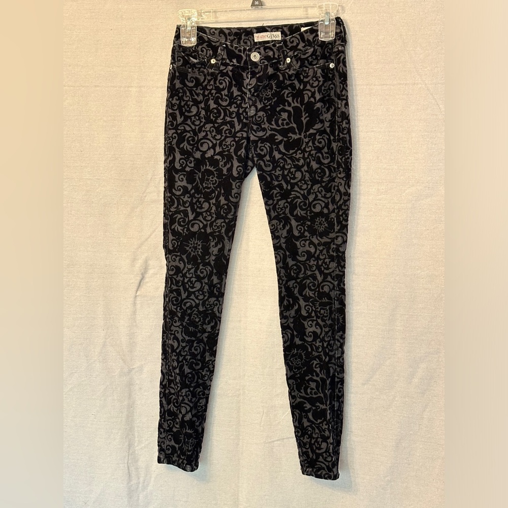 Guess Black Velvet Burnout Medium Rise Curvy Skinny Pants